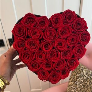 Preserved roses in a heart shaped box